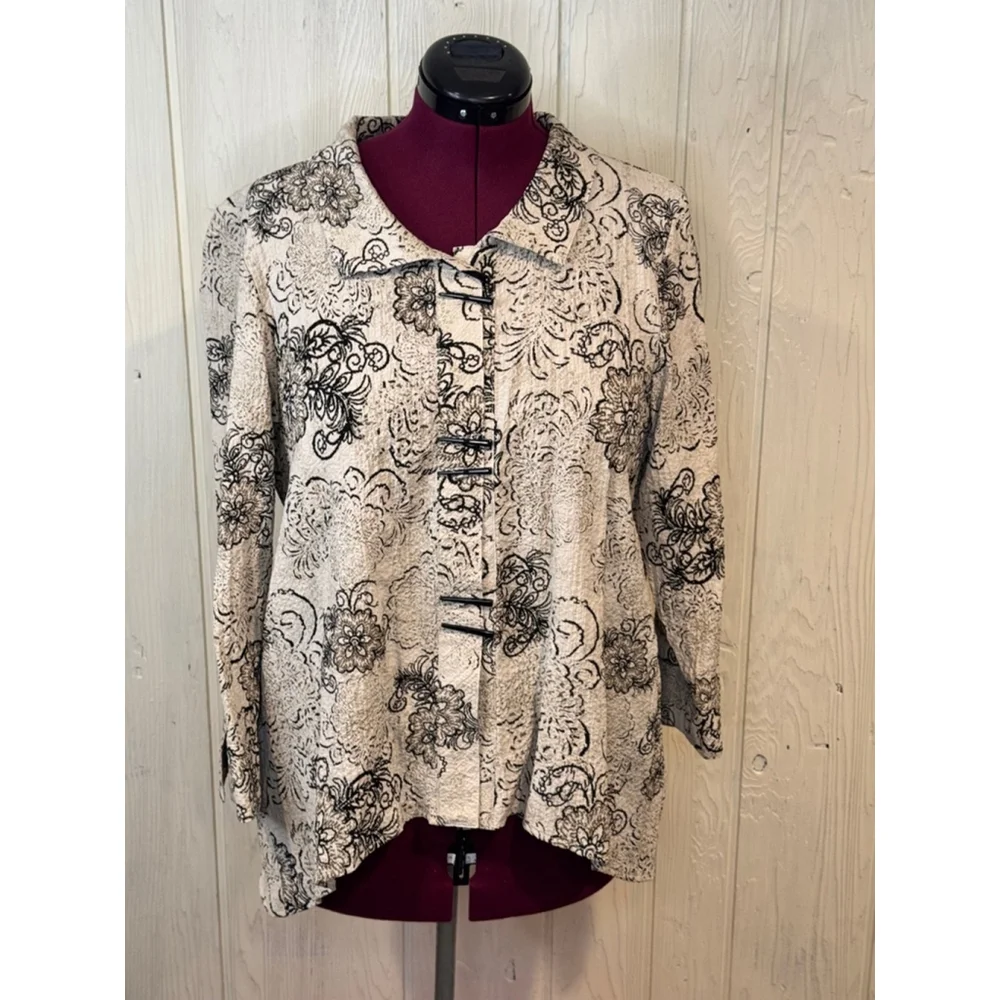 Habitat Beige Black Floral Blouse Jacket Large